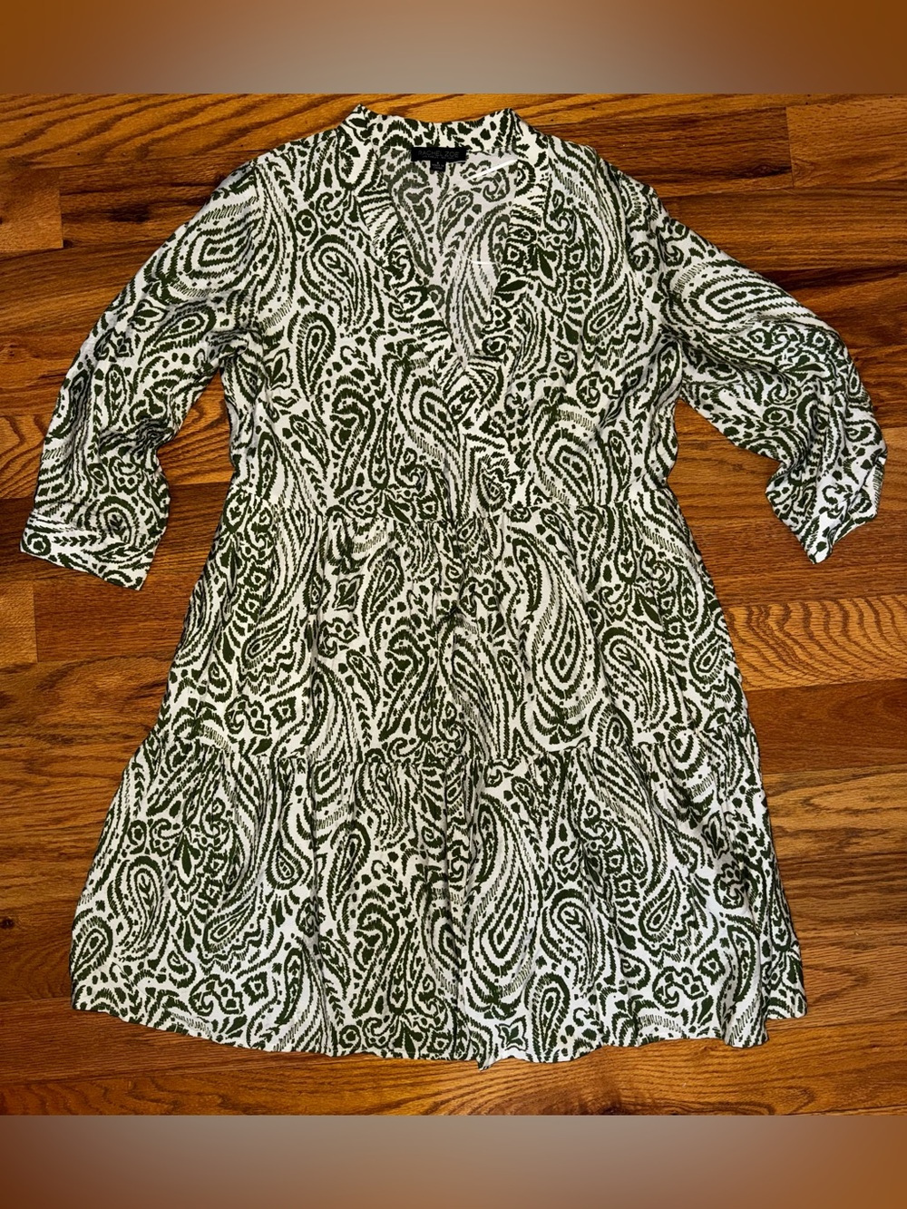 Rachel Zoe Green Paisley V-Neck Tiered Dress size Small